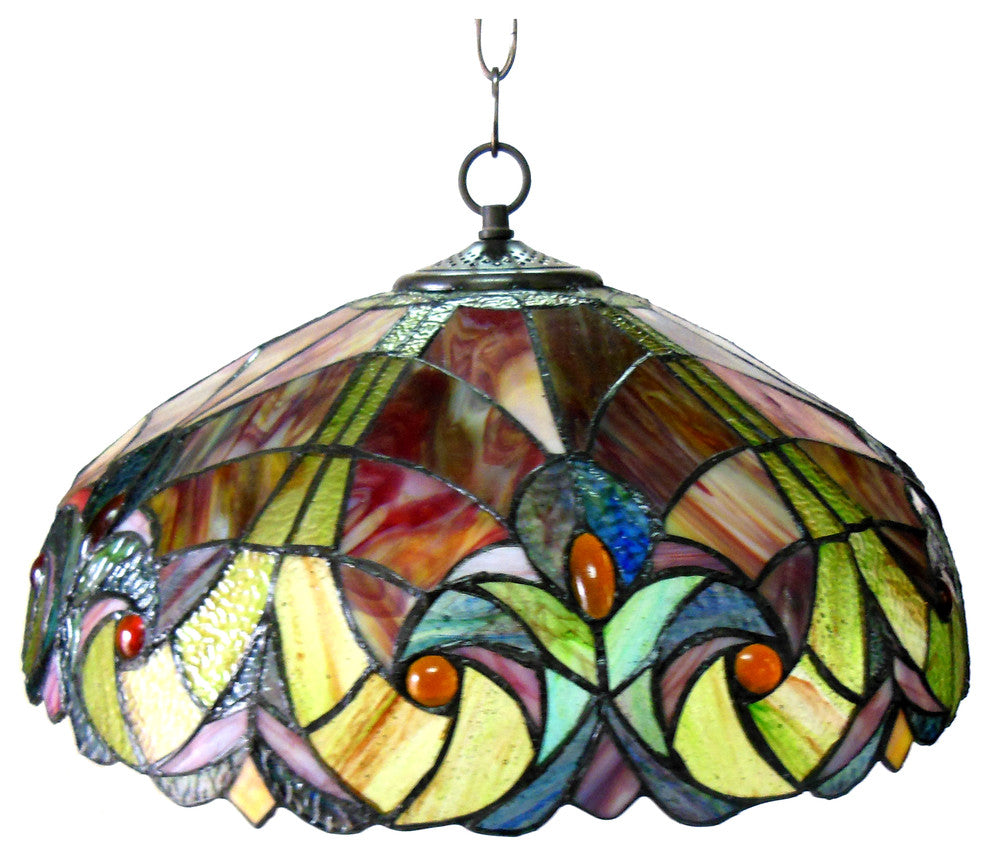 Liaison Tiffany-Style 2-Light Victorian Ceiling Pendent, 18" Shade