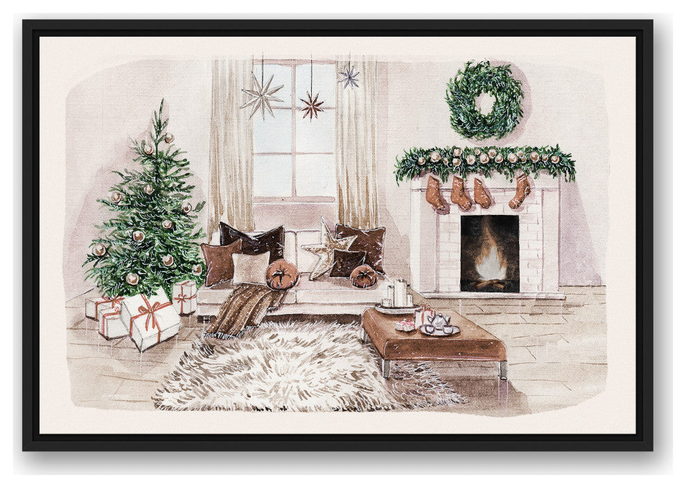 Christmas Room 31.75x21.75 Black Floating Framed Canvas