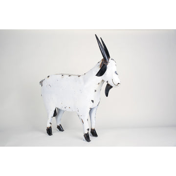 Recycled Metal Garden Farmhouse Goat-Handmade-Rustic, White & Black, Large