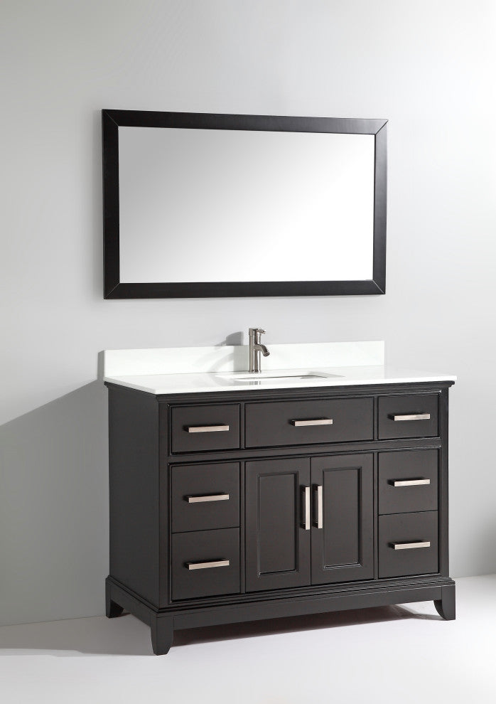 Bathroom Vanity Set With Engineered Marble Top, 48", Espresso, Led Touch-Switch Mirror