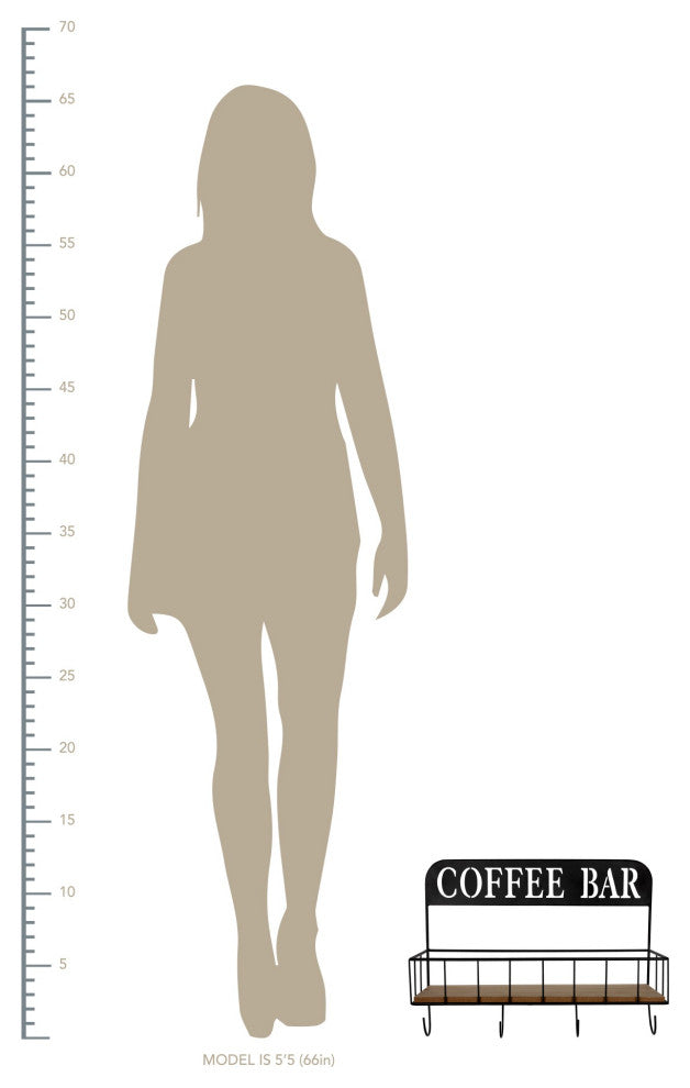 Coffee Bar Metal and Wood Wall Shelf