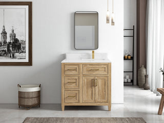 Santa Monica 36 Right Offset  Bath Vanity in Whitewashed Teak 1.5" Empira Quartz