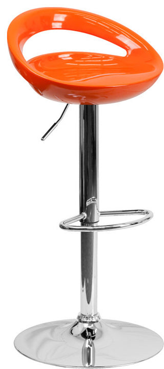 Contemporary Orange Plastic Adjustable Barstool With Chrome Base