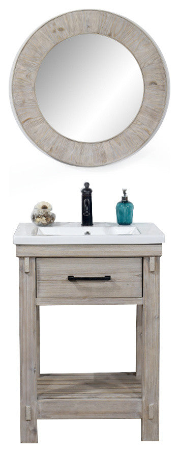 Rustic Solid Fir Single Sink Bathroom Vanity With Ceramic Top