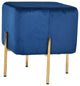 16" Blue Velvet And Gold Cube Ottoman