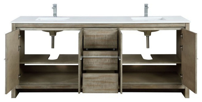 Lafarre Contemporary 80" Rustic Acacia Double Sink Bathroom Vanity, Labaro Brush