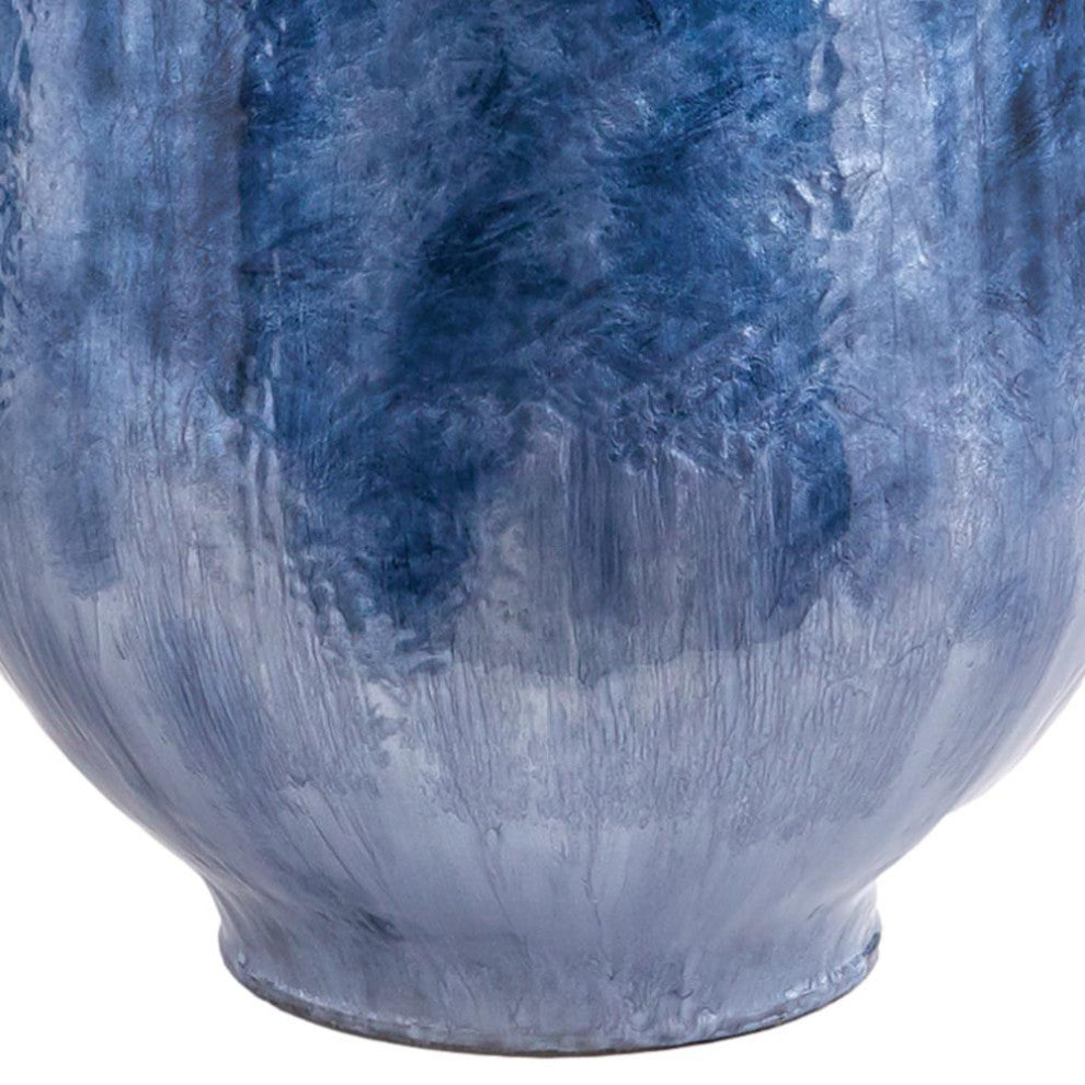Enameled Modern Blue Iron Oval Vase Ombre Tall Large Contemporary Coastal