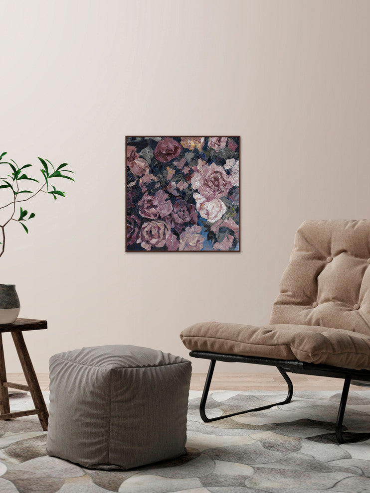 "Taupe Floral" Floater Framed Painting Print on Canvas, 24"x24"