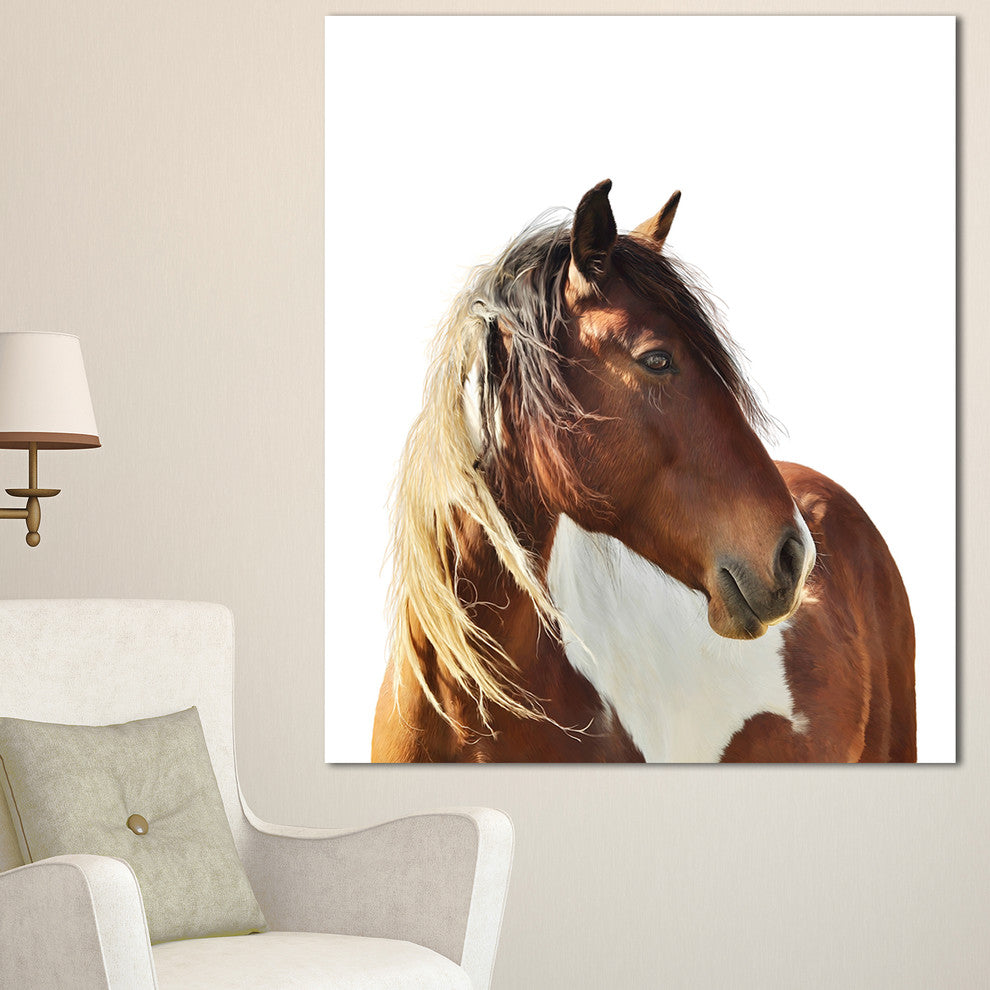 Large Brown Horse Illustration, Animal Canvas Art Print, 30"x40"