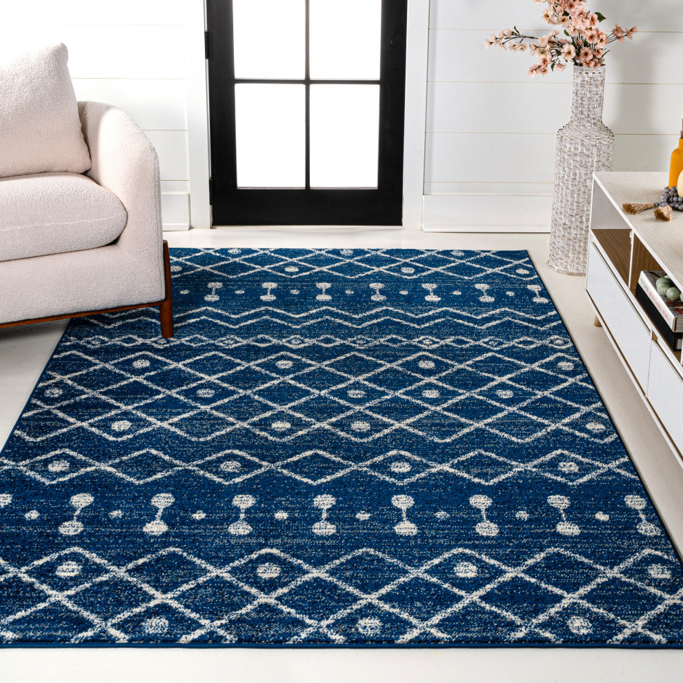 Aksil Moroccan Beni Souk Area Rug, Navy/Cream, 3 Ft. X 5 Ft.
