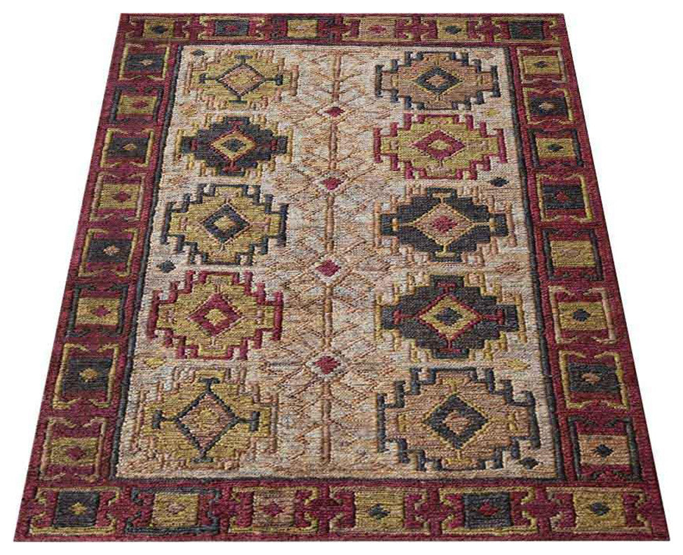 HAND KNOTTED SUMAK JUTE ECO-FRIENDLY AREA RUGS,Beige Red,Oriental,Outdoor Indoor, [Rectangle] 6'x9'