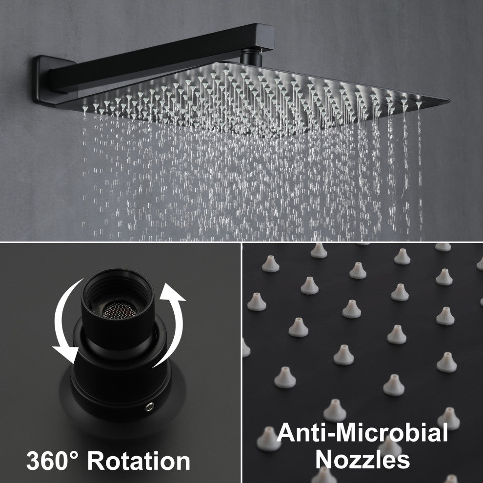 Wellfor Shower Faucet with Rain Shower Head, Handheld Shower and Valve, Black, 10" Shower Head