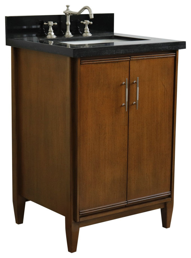 25" Single Sink Vanity, Walnut Finish With Black Galaxy Granite
