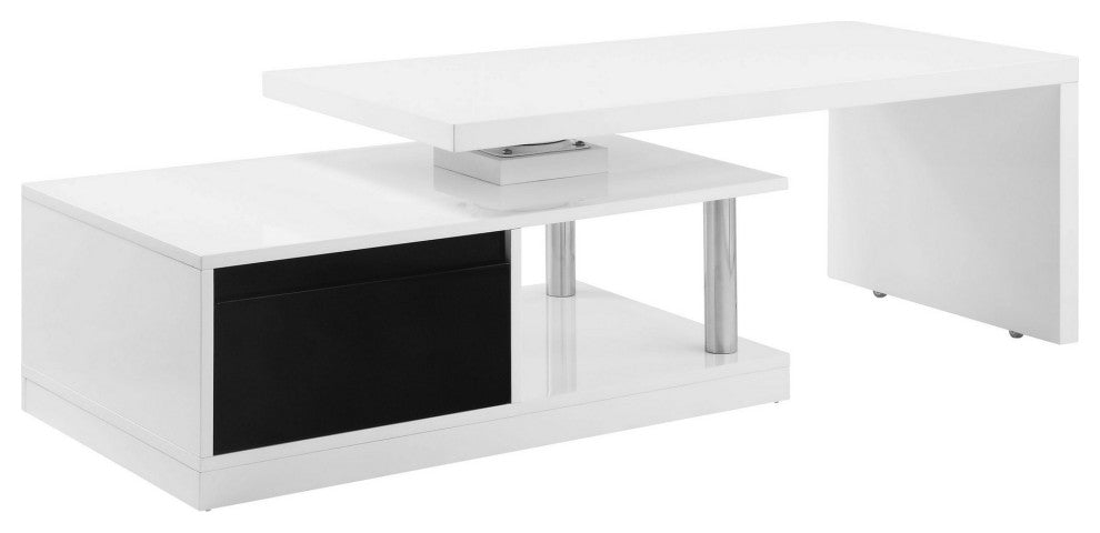 Benzara BM279036 Ida 63" Swivel Coffee Table, Stainless Steel Pillars, White
