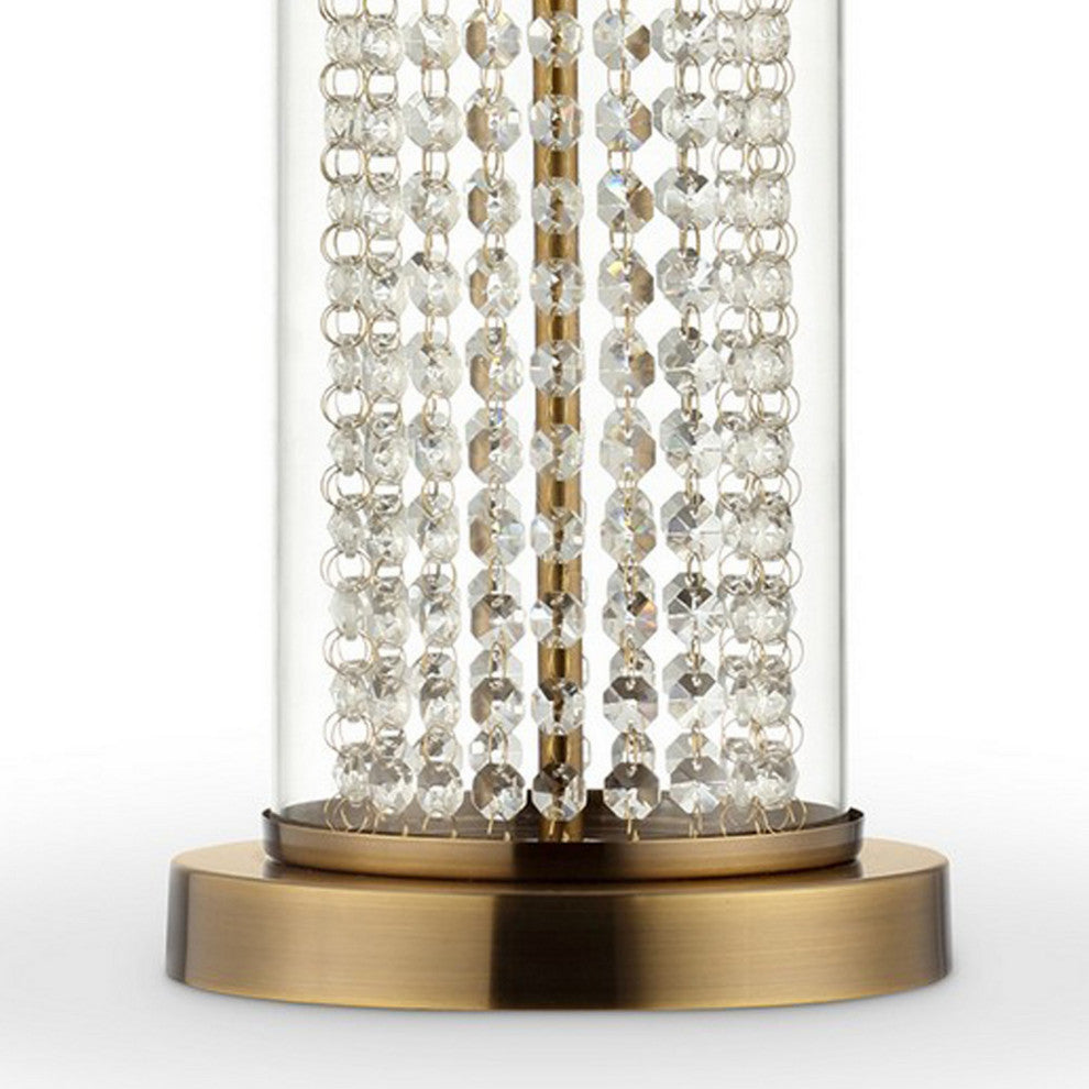 Benzara BM240917 Table Lamp With Cylindrical Drum and Stacked Crystals, Gold