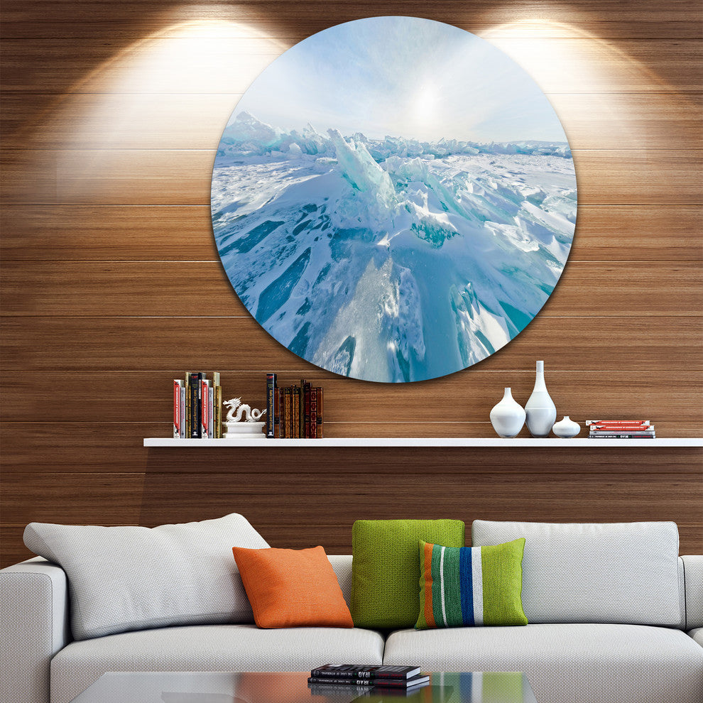 Blue Ice Hummocks Baikal Panorama, Landscape Round Wall Art, 23"