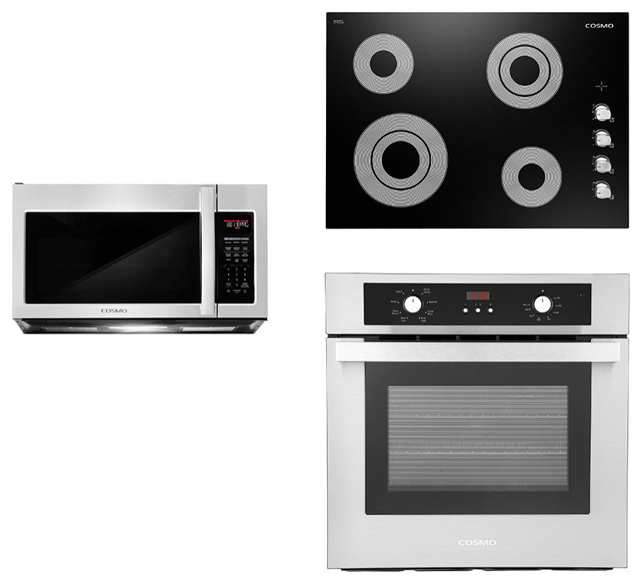 3-Piece 30" Electric Cooktop 30" Over The Range Microwave 24" Wall Oven