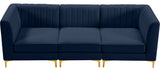 Alina Velvet Upholstered 3-Piece Modular Sofa, Navy