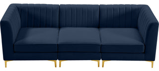 Alina Velvet Upholstered 3-Piece Modular Sofa, Navy