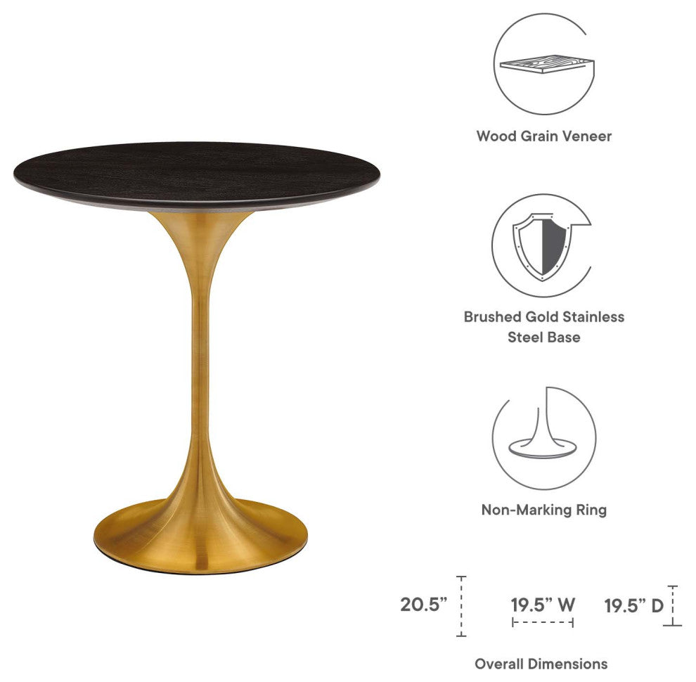 Sofa Side Table, Round, Gold Walnut, Metal, Modern, Lounge Hotel Hospitality