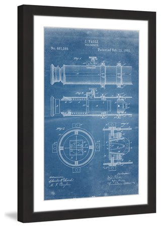 "Telescope 1891 Blueprint" Framed Painting Print