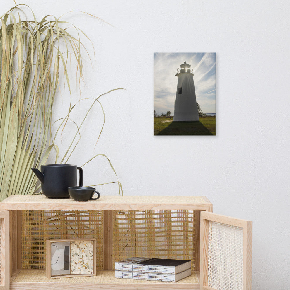 Turkey Point Lighthouse with Sun Flare Coastal Canvas Prints, 12" X 16"
