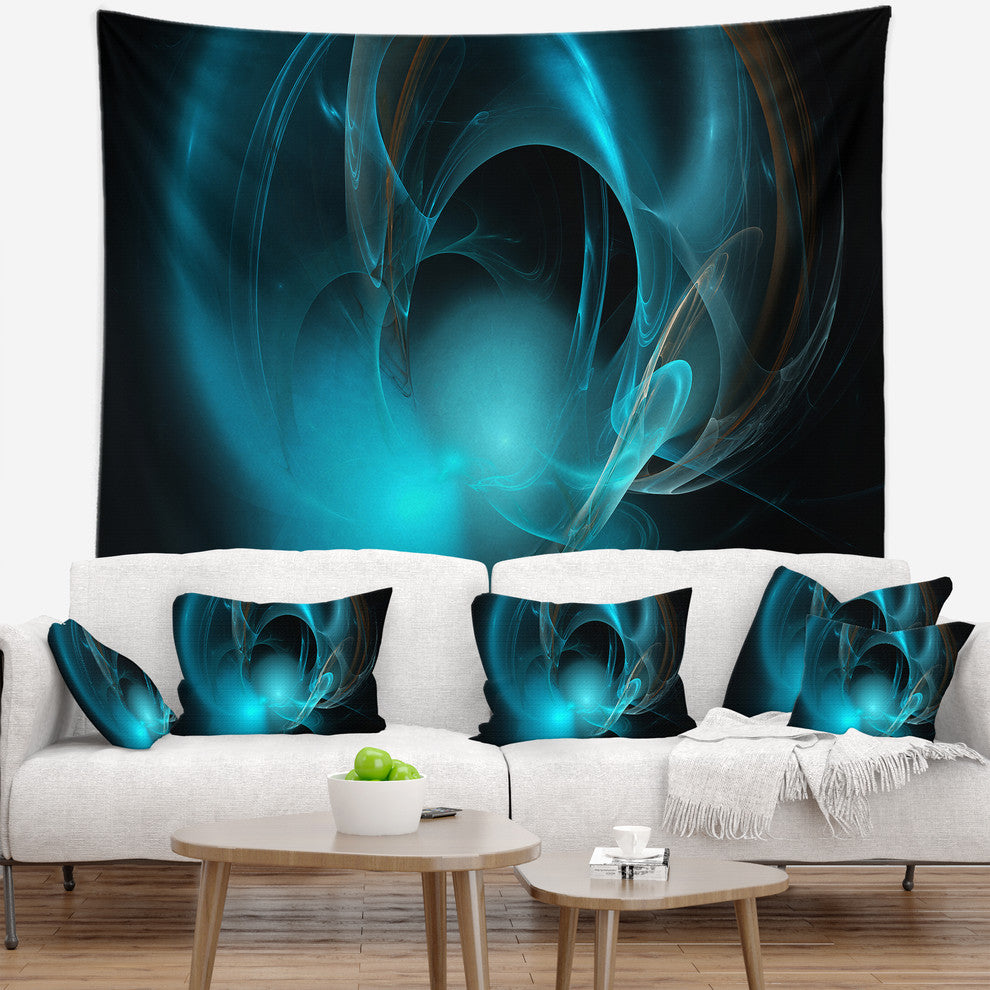 Blue Fractal Galactic Nebula Abstract Wall Tapestry, 80"x68"