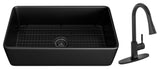 Fireclay Single Bowl Farmhouse Apron Kitchen Sink with Pull Down Kitchen Faucet, 33