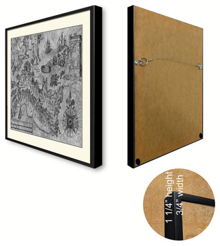 Land Vintage Map Print On Canvas With Black Custom Frame, 28" X 37"