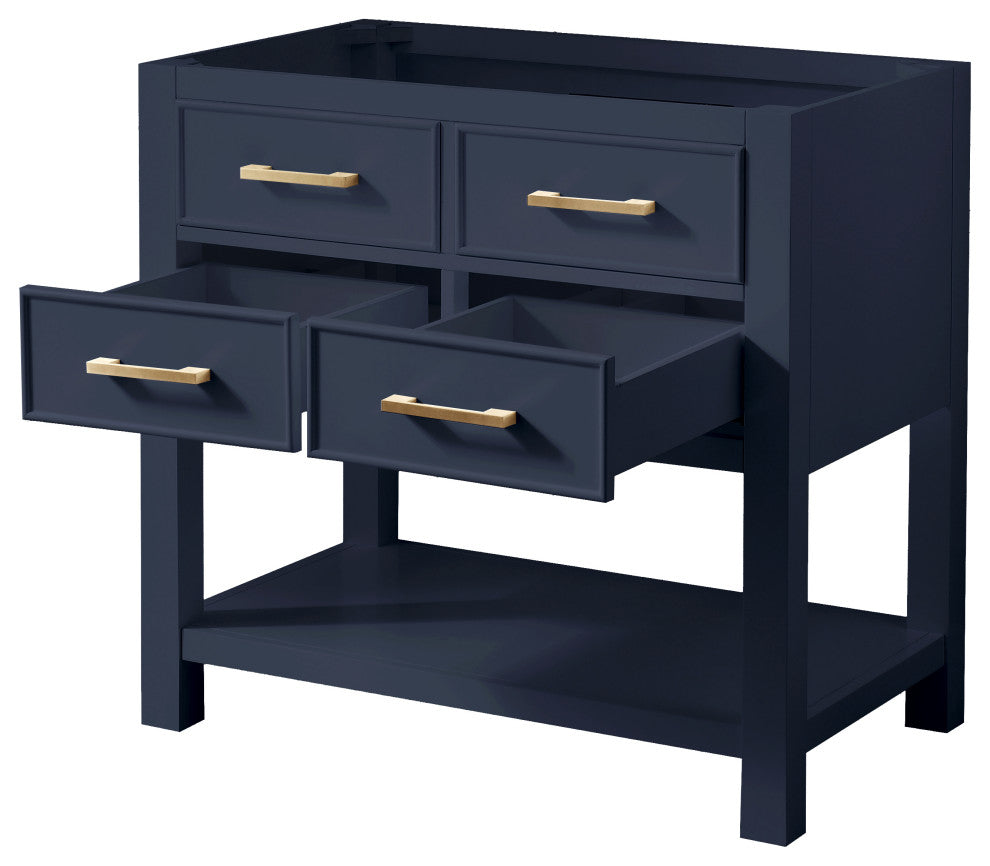 Avanity Brooks Bath Vanity, Navy Blue With Top and Sink, 36", Carrara White Marb