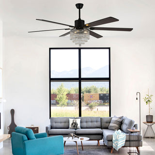 65 inch Crystal Ceiling Fan with Light  and Remote,6-Speed Reversible, Black