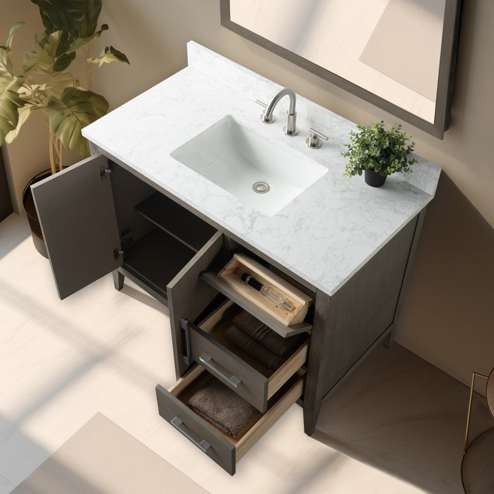 Vanity Art Bathroom Vanity With Sink, Driftwood Gray, 42", Single Sink, Brushed Nickel