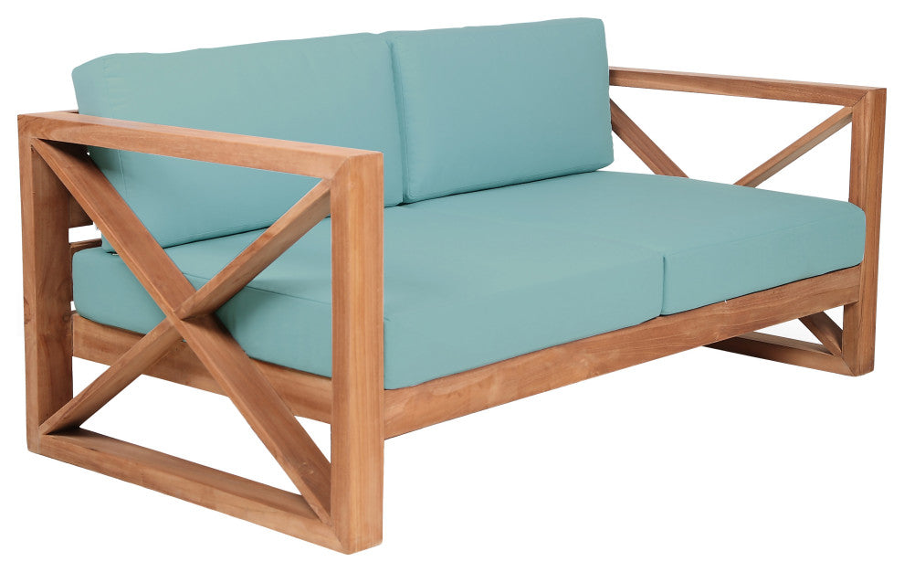 Anguilla Waterproof Fabric Upholstered Outdoor Loveseat, Blue
