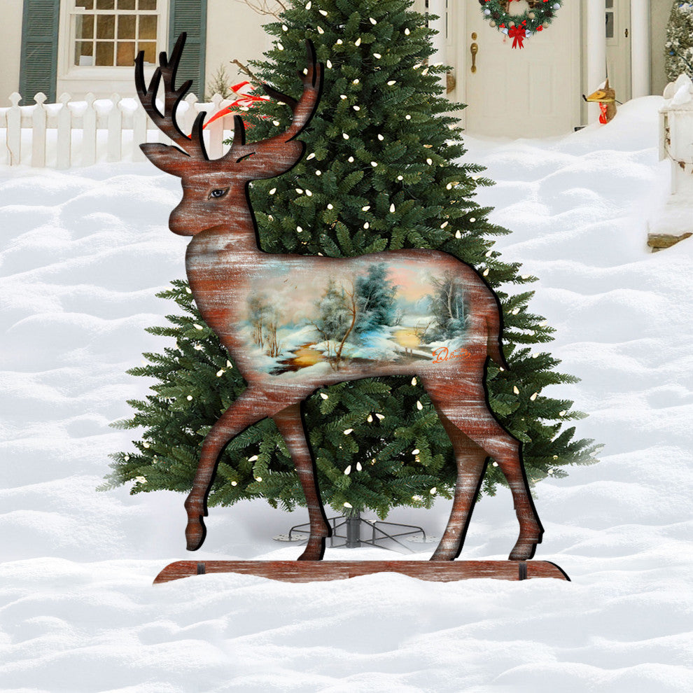 Woodsy Deer Scenic 32 Free-Standing Garden Decor