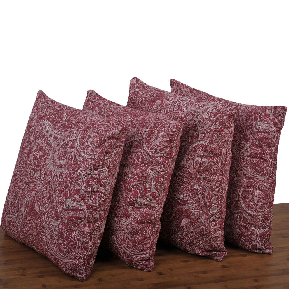 Paisley Suede 4 Piece Pillow Shell Set, Red, 20"x20"