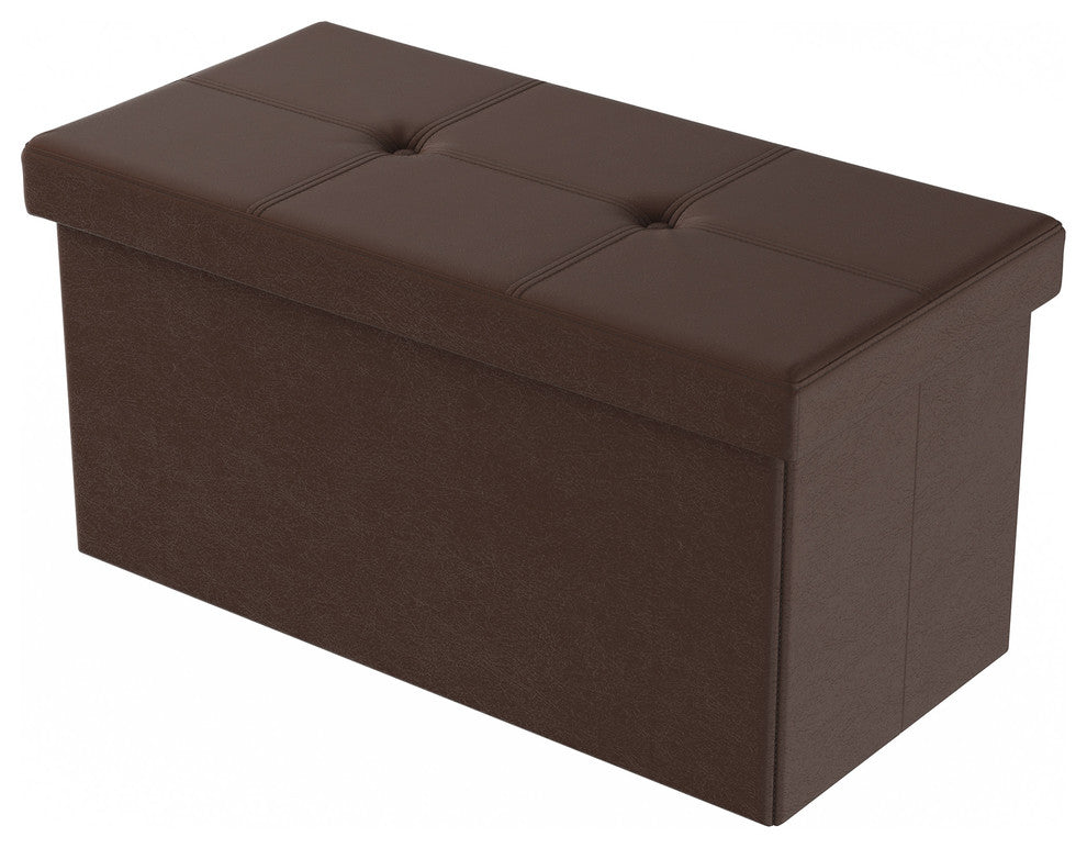 Lavish Home Large Faux Leather Ottoman Storage Bench, Brown