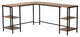 Modern Walnut Brown Finished Black Metal L-Shaped Corner Desk With Shelves