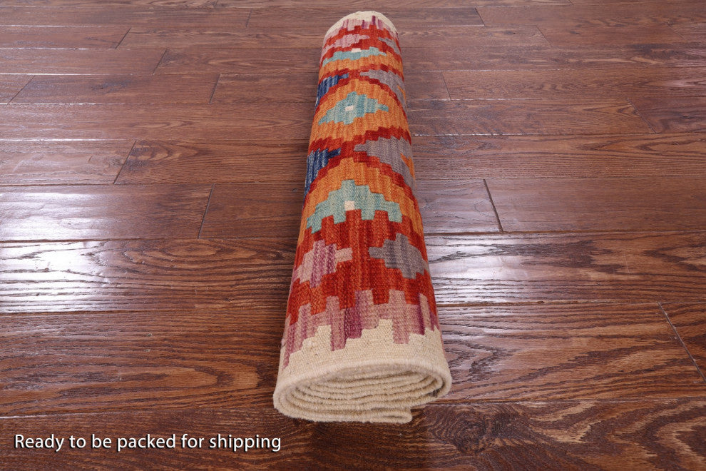 2' 8" X 9' 7" Runner Reversible Kilim Flat Weave Wool On Wool Rug - Q12561