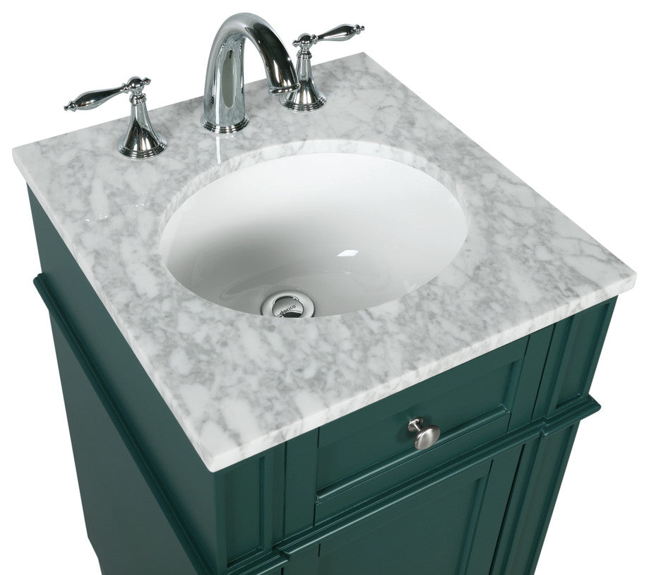 Home Living Vanity with Carrara White Marble Countertop, Green, 18", Single Sink
