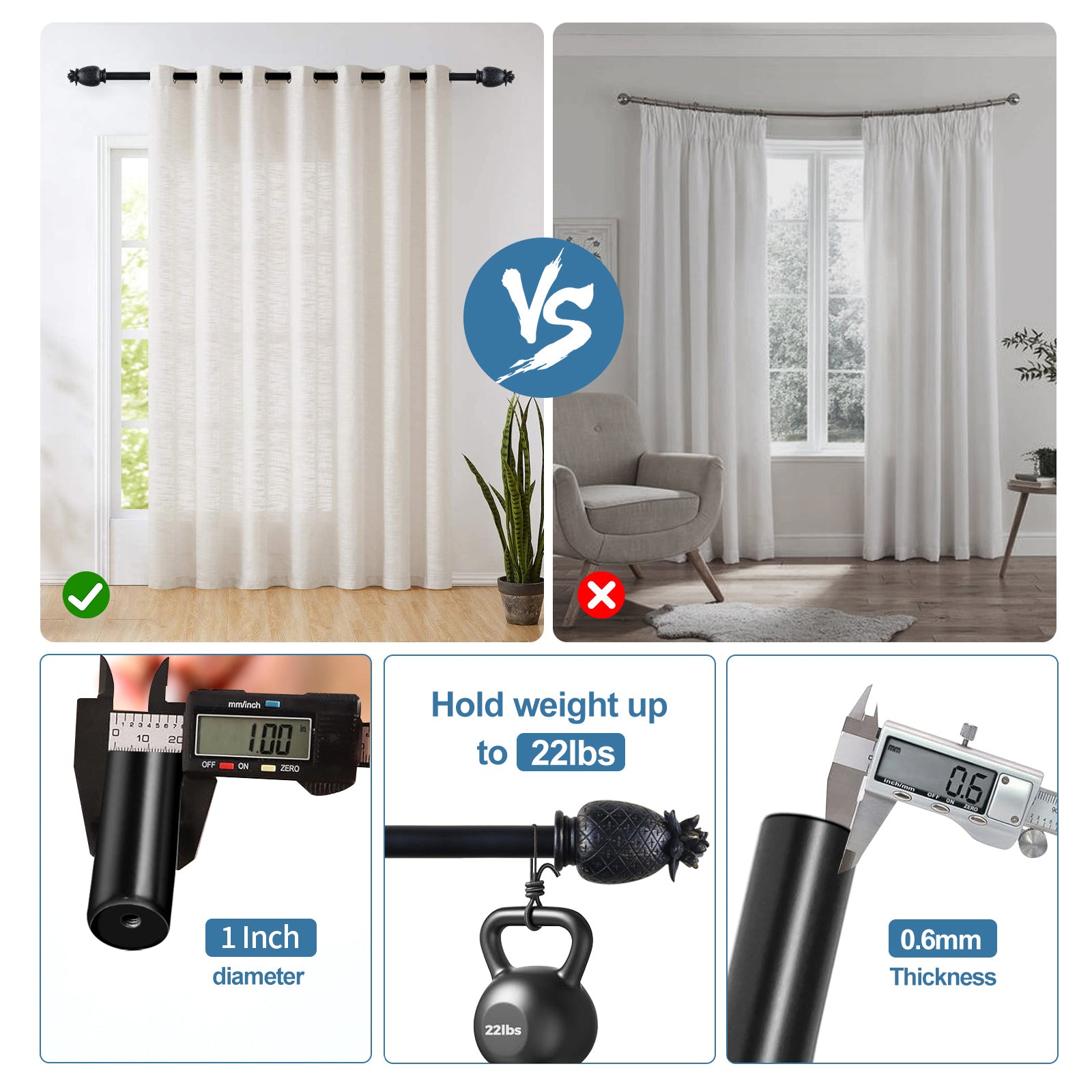 1" Pineapple Curtain Rod, 28"-48", Burnt Gold