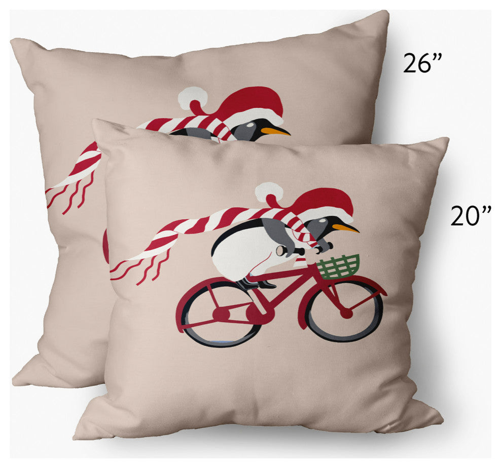 Pedaling Penguin Animal Decorative Throw Pillow, Taupe, 14"x20"