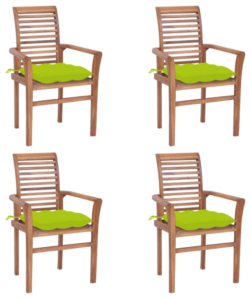 Vidaxl Dining Chairs, Set of 4, With Bright Green Cushions Solid Teak Wood