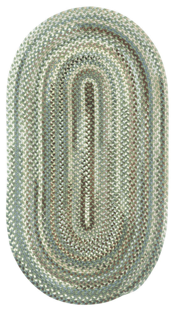 Sherwood Forest Braided Oval Rug, Green Olive, 7'x9'