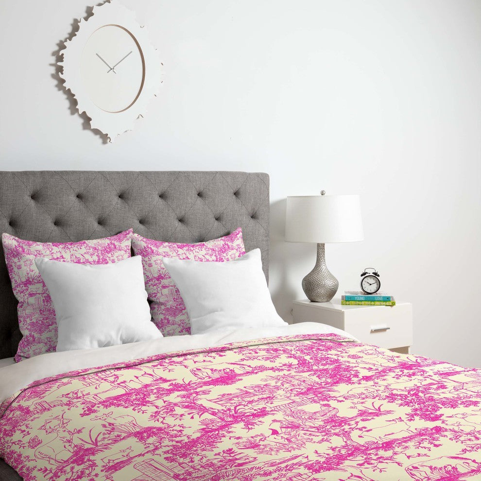 Deny Designs Rachelle Roberts Farm Land Toile In Pink Duvet Cover - Lightweight