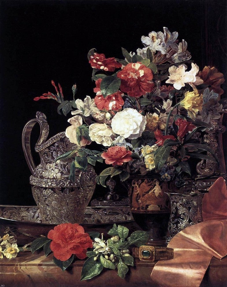 Ferdinand Georg Waldmuller Bouquet in an Attic Bell Crater Wall Decal
