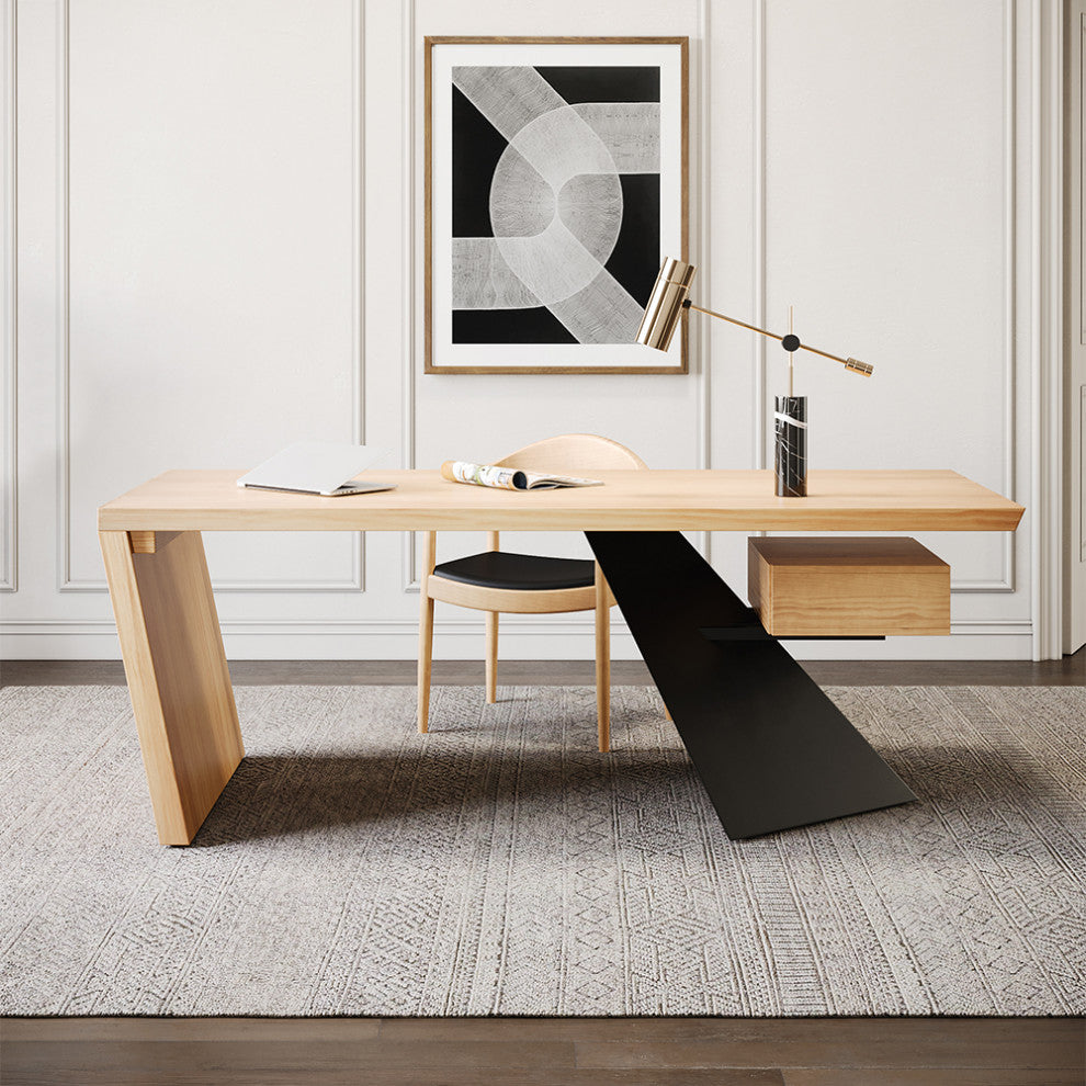 63" Rustic Industrial Natural Wooden Writing Desk for Office with Drawer