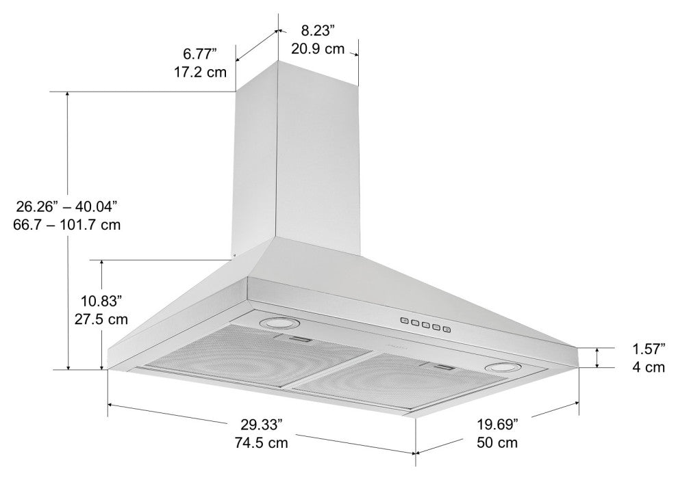 Convertible Wall-Mounted Pyramid Range Hood 30"