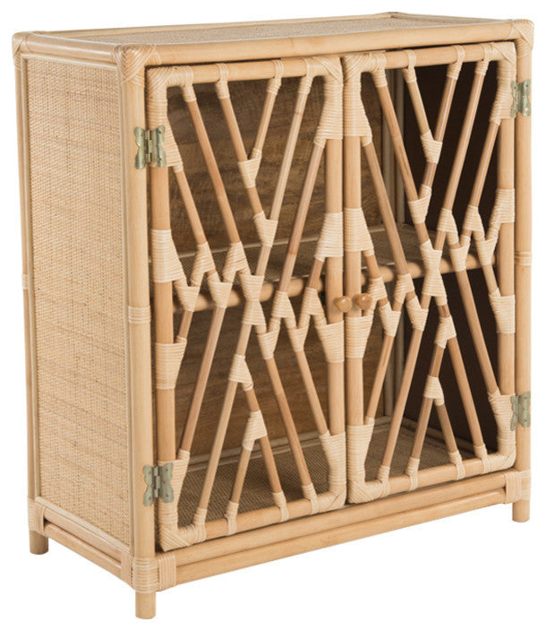 Rattan Chippendale Storage Cabinet With 2 Doors, Natural