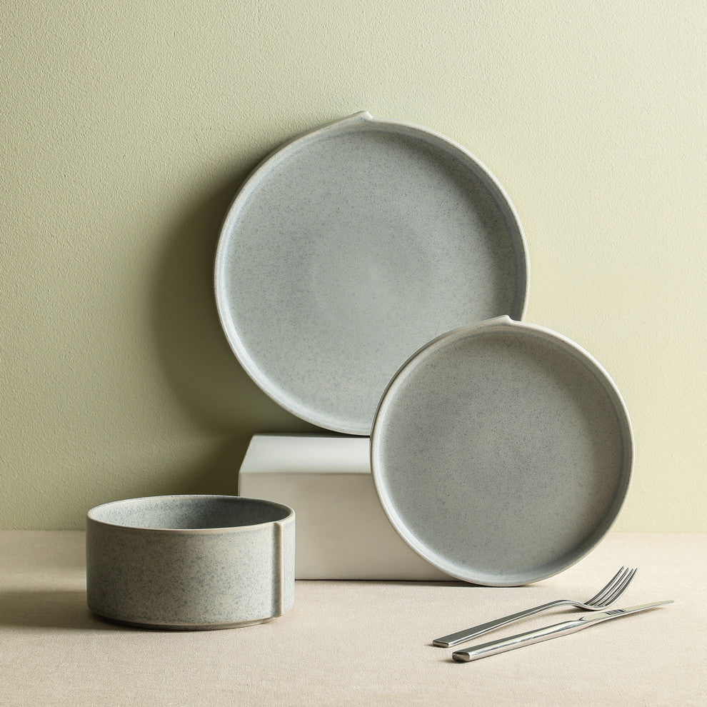 Stone Lain Bao Stoneware 12-Piece Dinnerware Set, Blue-Grey
