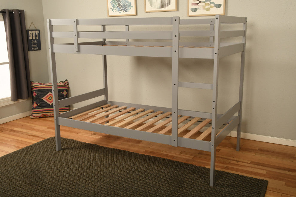 Sydney Twin over Twin Bunk Bed, Light Gray With Linen Aqua Mattresses